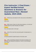 Fire Instructor 1 Final Exam &sol; Expert Verified Actual Questions & Answers for Guaranteed Pass &vert; Newest Update&comma; 2025-2026&period; 