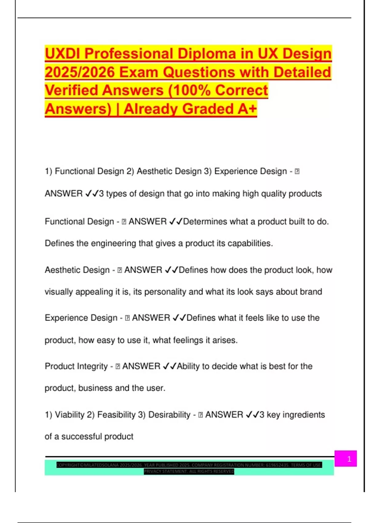UXDI Professional Diploma in UX Design 2025/2026 Exam Questions with ...