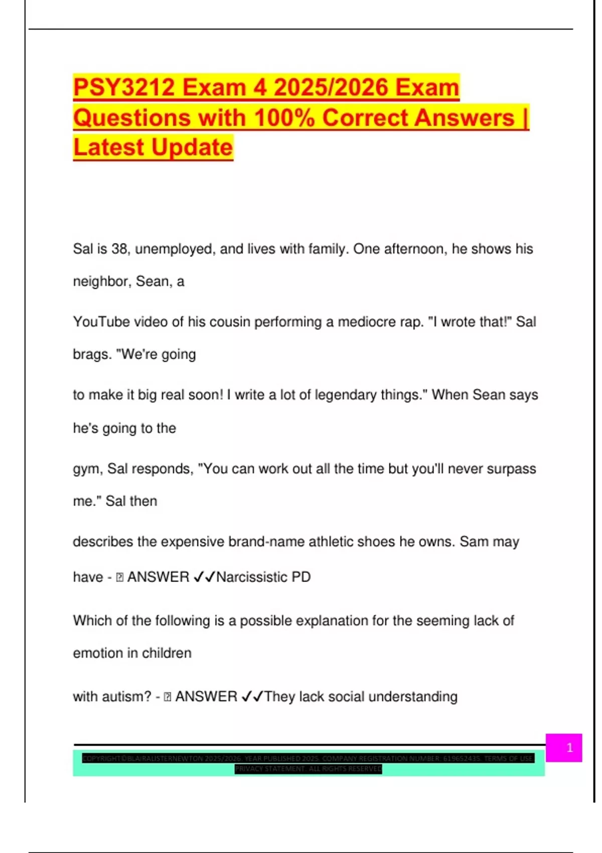 PSY3212 Exam 4 2025/2026 Exam Questions with 100% Correct Answers ...