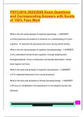 PSYC3016 2025&sol;2026 Exam Questions  and Corresponding Answers with Surety  of 100&percnt; Pass Mark 