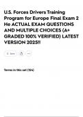 U&period;S&period; Forces Drivers Training Program for Europe Final Exam 2 He ACTUAL EXAM QUESTIONS AND MULTIPLE CHOICES &lpar;A&plus; GRADED 100&percnt; VERIFIED&rpar; LATEST VERSION 2025&excl;&excl;