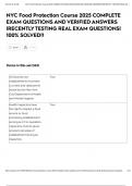 NYC Food Protection Course 2025 COMPLETE EXAM QUESTIONS AND VERIFIED ANSWERS &vert;RECENTLY TESTING REAL EXAM QUESTIONS&vert; 100&percnt; SOLVED&excl;&excl;
