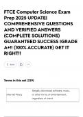 FTCE Computer Science Exam Prep 2025 UPDATE&vert; COMPREHENSIVE QUESTIONS AND VERIFIED ANSWERS &lpar;COMPLETE SOLUTIONS&rpar; GUARANTEED SUCCESS &vert;GRADE A&plus;&excl;&excl; &lpar;100&percnt; ACCURATE&rpar; GET IT RIGHT&excl;&excl;
