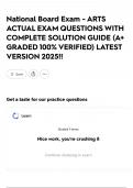 National Board Exam - ARTS ACTUAL EXAM QUESTIONS WITH COMPLETE SOLUTION GUIDE &lpar;A&plus; GRADED 100&percnt; VERIFIED&rpar; LATEST VERSION 2025&excl;&excl;