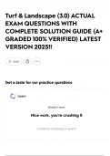 Turf & Landscape &lpar;3&period;0&rpar; ACTUAL EXAM QUESTIONS WITH COMPLETE SOLUTION GUIDE &lpar;A&plus; GRADED 100&percnt; VERIFIED&rpar; LATEST VERSION 2025&excl;&excl;