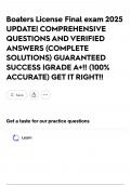 Boaters License Final exam 2025 UPDATE&vert; COMPREHENSIVE QUESTIONS AND VERIFIED ANSWERS &lpar;COMPLETE SOLUTIONS&rpar; GUARANTEED SUCCESS &vert;GRADE A&plus;&excl;&excl; &lpar;100&percnt; ACCURATE&rpar; GET IT RIGHT&excl;&excl;