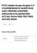 FTCE Middle Grades English 5-9 COMPREHENSIVE QUESTIONS AND VERIFIED ANSWERS &lpar;DETAILED & ELABORATED&rpar; ACTUAL EXAM 2025 TEST 100&percnt; SOLVED 2025&excl;&excl;