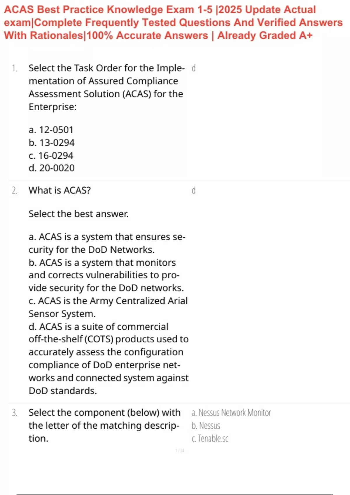 ACAS Best Practice Knowledge Exam 1-5 |2025 Update Actual exam|Complete ...