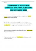 TENNESSEE STATE LAW OF COSMETOLOGY EXAM QUESTIONS AND ANSWERS &vert;2025TENNESSEE STATE LAW OF COSMETOLOGY EXAM QUESTIONS AND ANSWERS &vert;2025