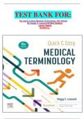         TEST BANK FOR&colon; For Quick & Easy Medical Terminology 10th Edition By Peggy C&period; Leonard Mt Med &lpar;Author&rpar;  Latest Update Graded A&plus;&period;