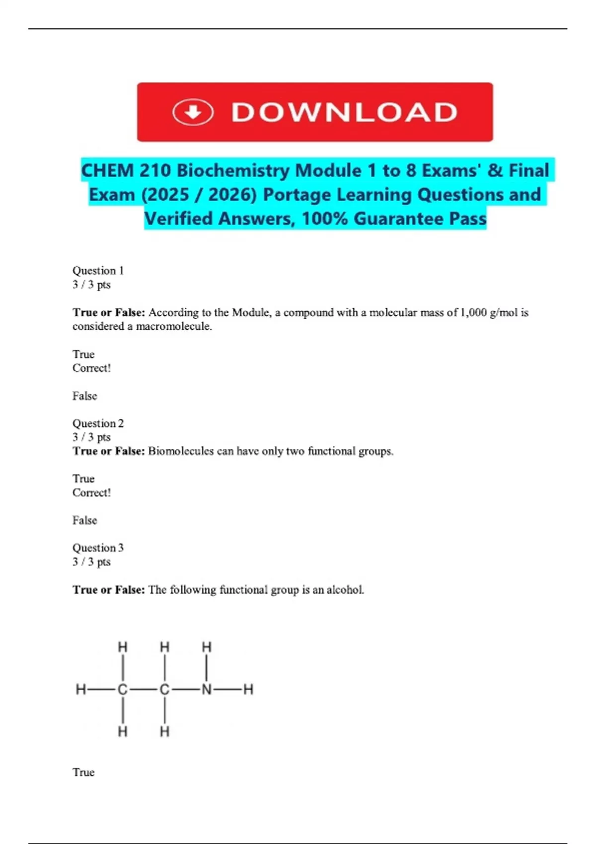 Chem 210 Biochemistry Module 1 To 8 Exams Final Exam 2025 2026