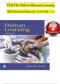 Test Bank for Human Learning&comma; 8th Edition by Jeanne Ormrod&comma; Jeanne Ellis Ormrod&vert;9780134893662&vert; All Chapters 1-15&vert; LATEST