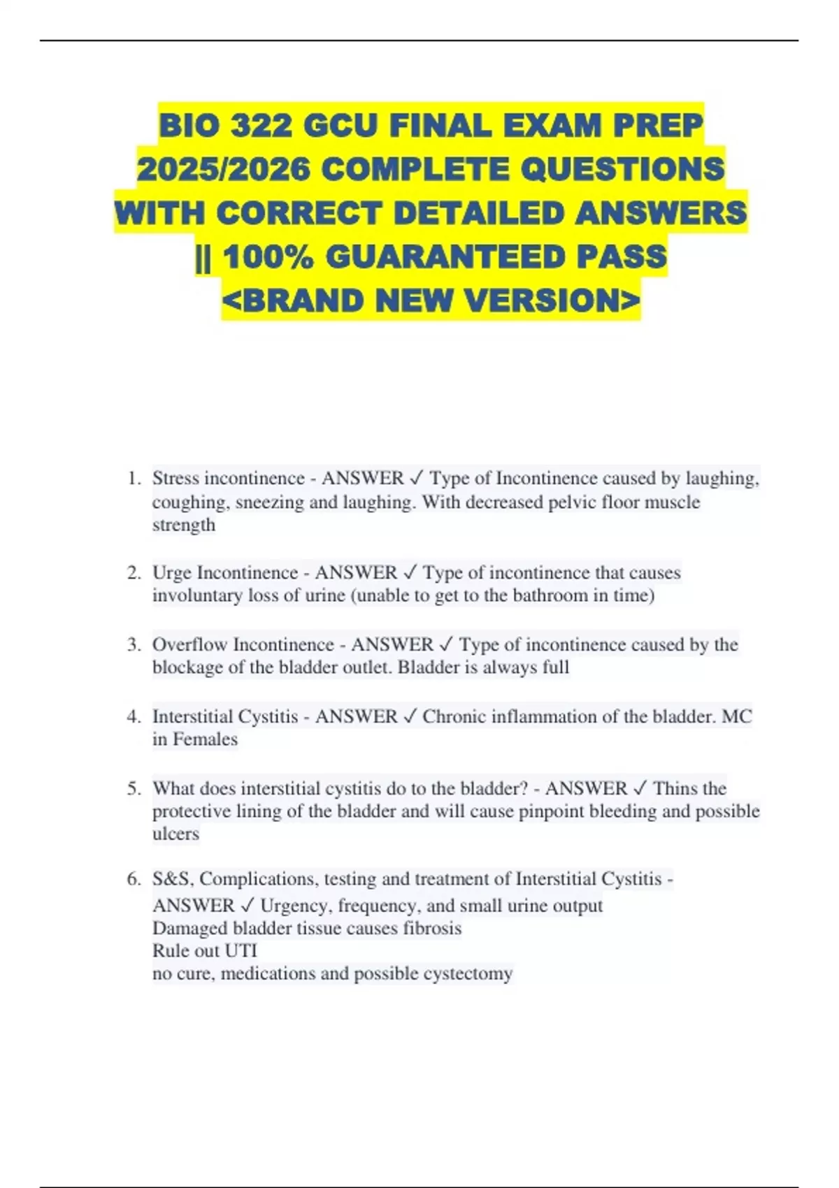 BIO 322 GCU FINAL EXAM PREP 2025/2026 COMPLETE QUESTIONS WITH CORRECT ...