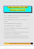 College Chemistry Test 1 2025 Questions and Answers