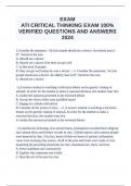 EXAM ATI CRITICAL THINKING EXAM VERIFIED QUESTIONS AND ANSWERS