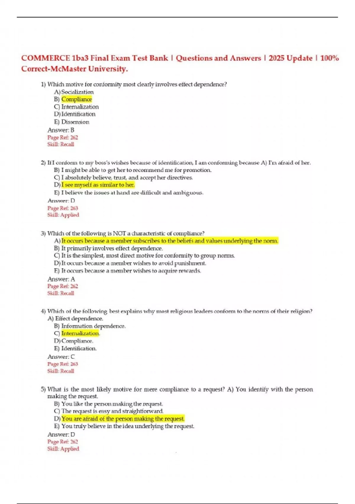 COMMERCE 1ba3 Final Exam Test Bank | Questions and Answers | 2025 ...