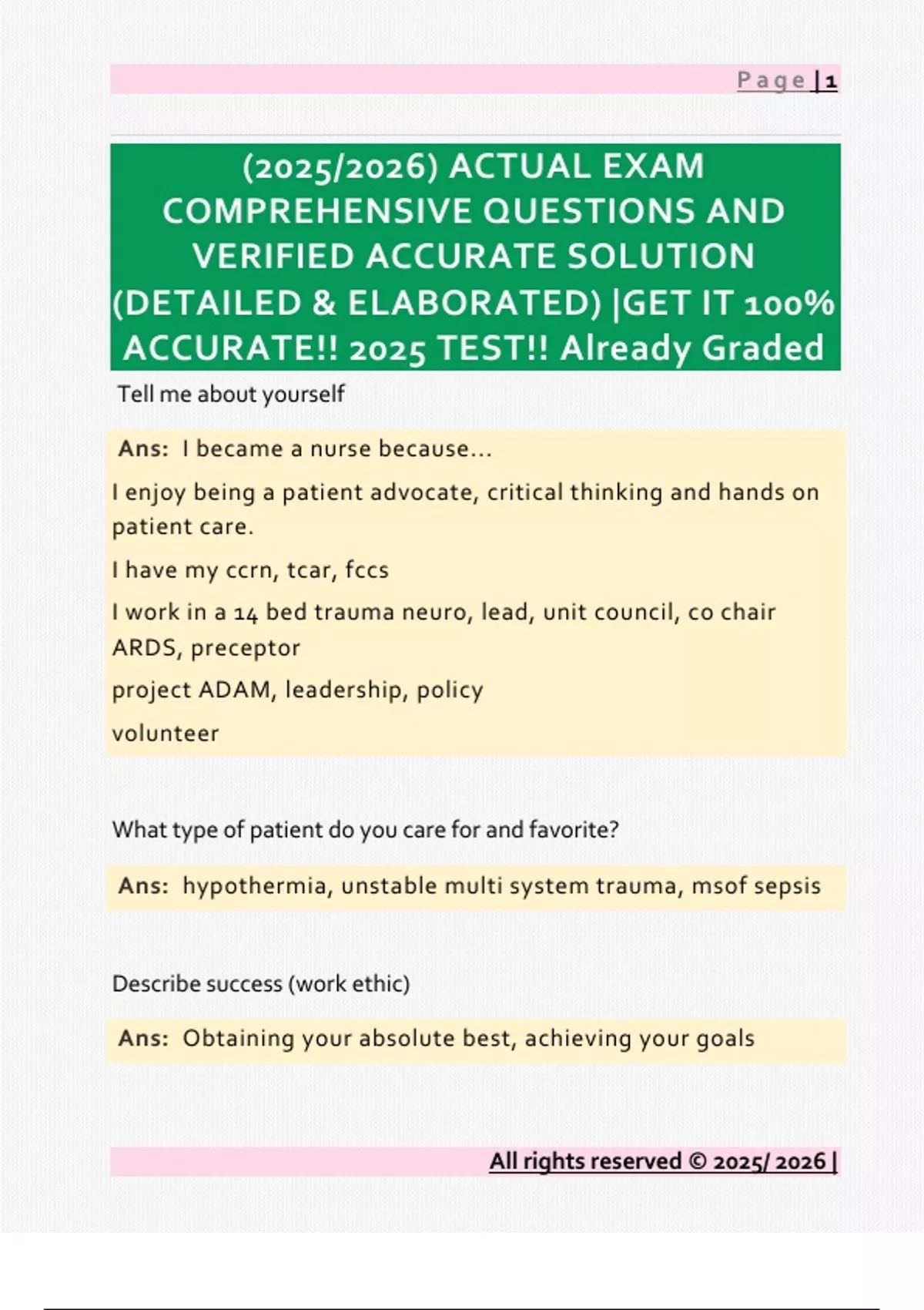 (2025/2026) ACTUAL EXAM COMPREHENSIVE QUESTIONS AND VERIFIED ACCURATE ...
