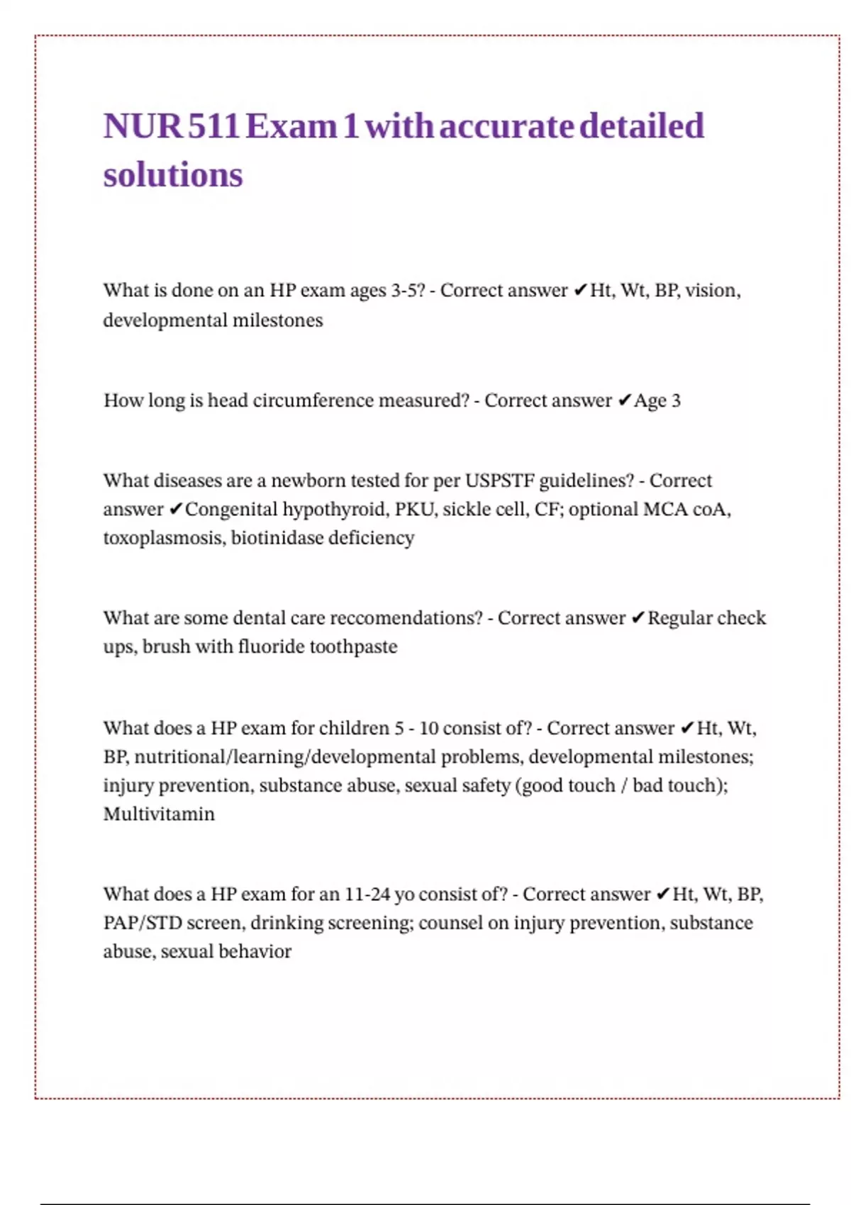 NUR 511 Exam 1 with accurate detailed solutions - NR 511 - Stuvia US