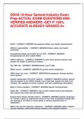 OSHA 10-Hour General Industry Exam Prep&sol;ACTUAL EXAM QUESTIONS AND VERIFIED ANSWERS &sol;GET IT 100&percnt; ACCURATE&vert;ALREADY GRADED A&plus;