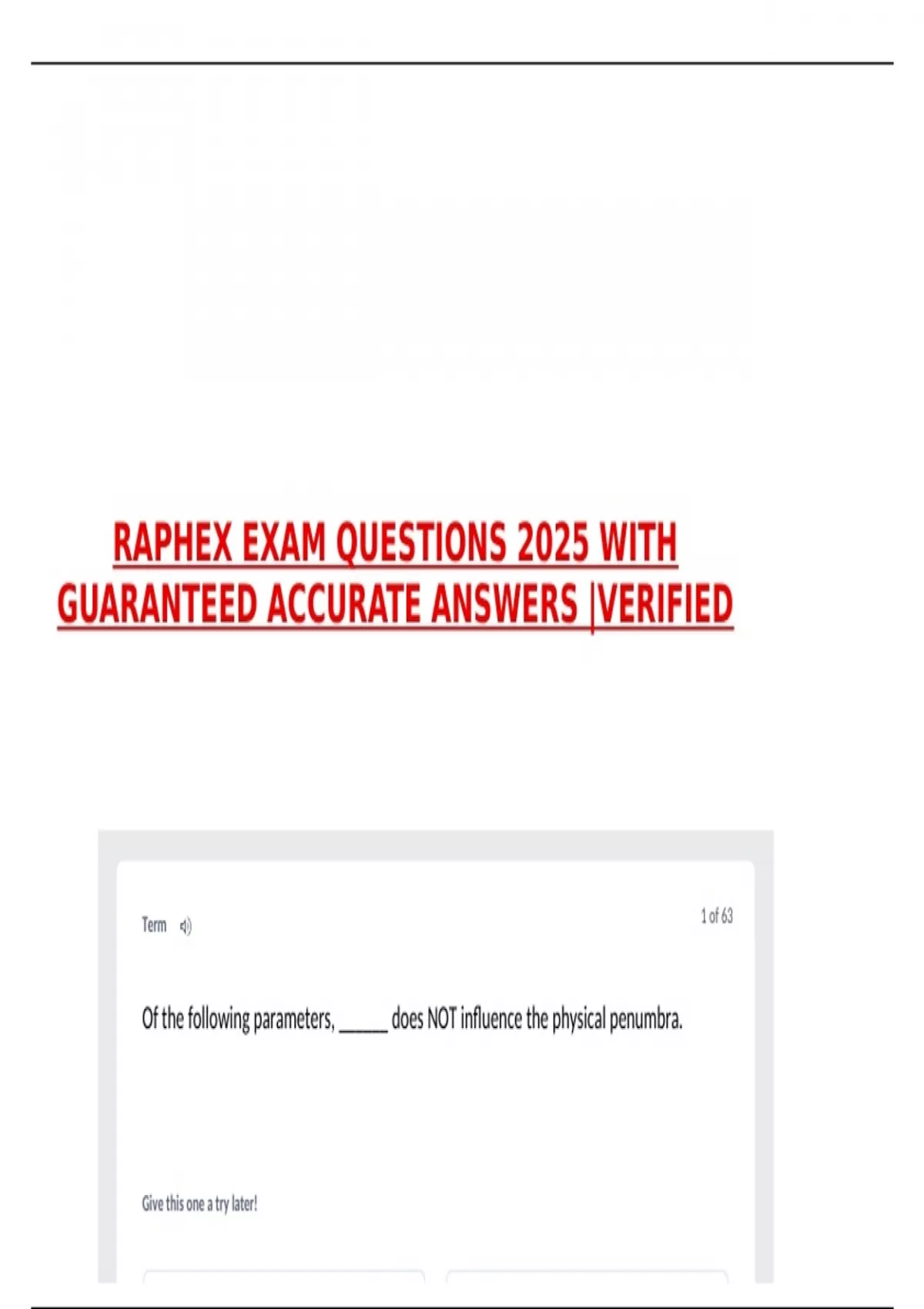 RAPHEX EXAM QUESTIONS 2025 WITH GUARANTEED ACCURATE ANSWERS |VERIFIED ...