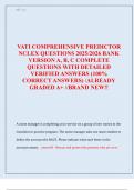 VATI COMPREHENSIVE PREDICTOR  NCLEX QUESTIONS 2025&sol;2026 BANK  VERSION A&comma; B&comma; C COMPLETE   QUESTIONS WITH DETAILED  VERIFIED ANSWERS &lpar;100&percnt;  CORRECT ANSWERS&rpar; &sol;ALREADY  GRADED A&plus; &sol;&sol;BRAND NEW&excl;&excl; 