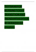Latest Test Bank for Nursing Today Transition and Trends 9th Edition Zerwekh