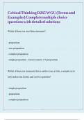 Critical Thinking D265 WGU &lpar;Terms and Examples&rpar; Complete multiple choice questions with detailed solutions 