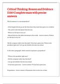 Critical Thinking - Reason and Evidence D265 Complete exam with precise answers 