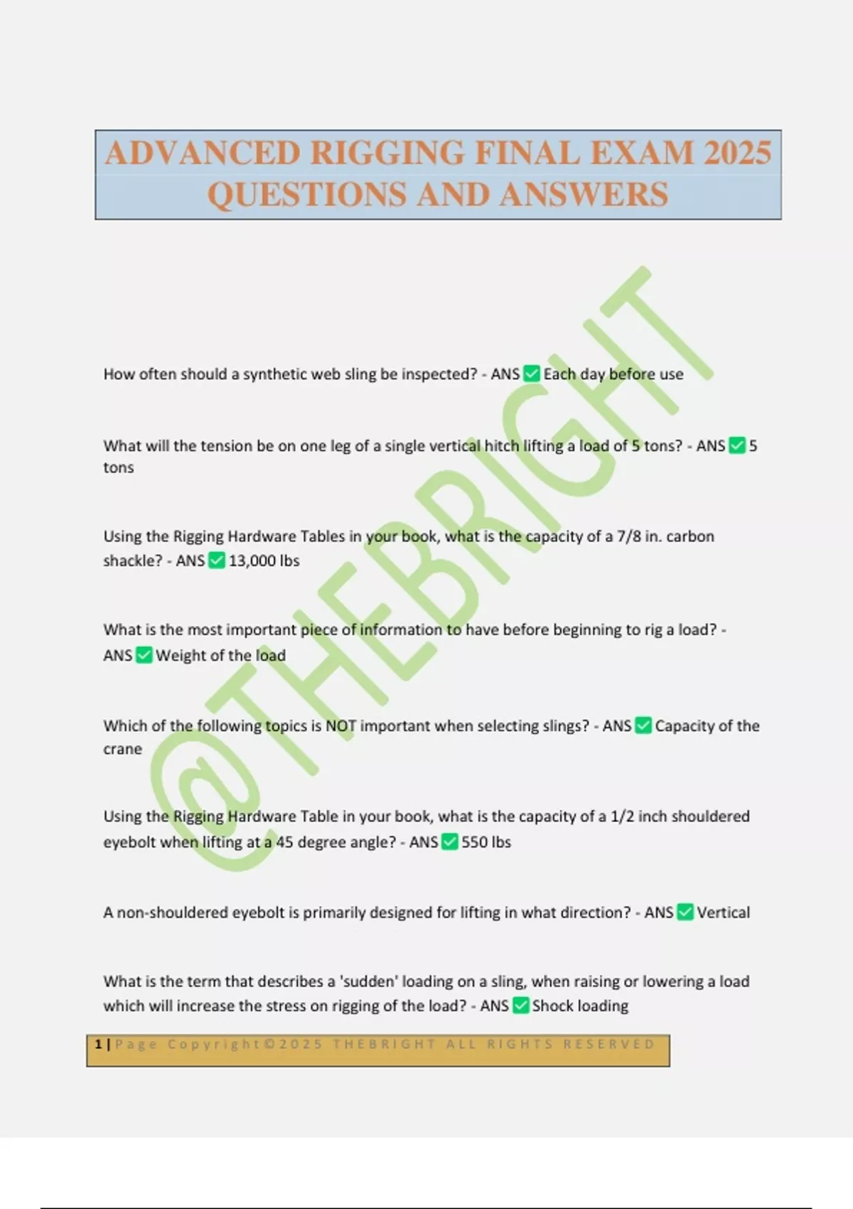 ADVANCED RIGGING FINAL EXAM 2025 QUESTIONS AND ANSWERS - ADVANCE RIGGER ...