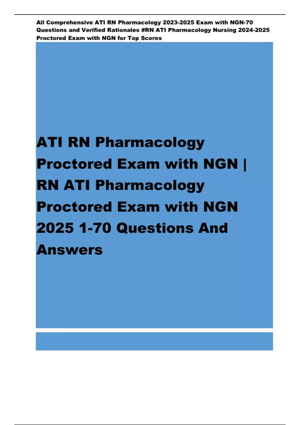 ATI RN Pharmacology Proctored Exam with NGN | RN ATI Pharmacology ...