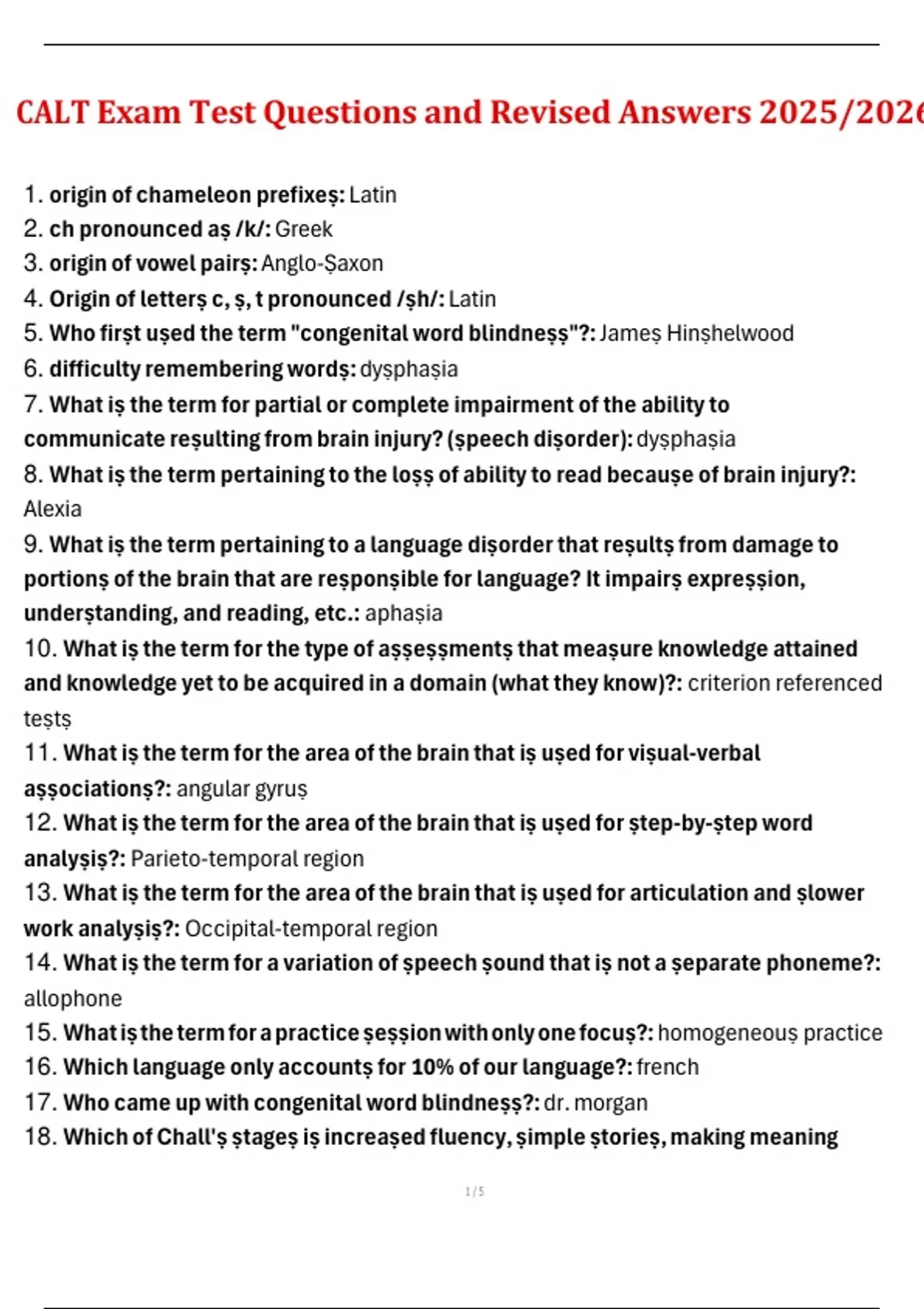 CALT Exam Test Questions and Revised Answers – Updated for 2025/2026 ...