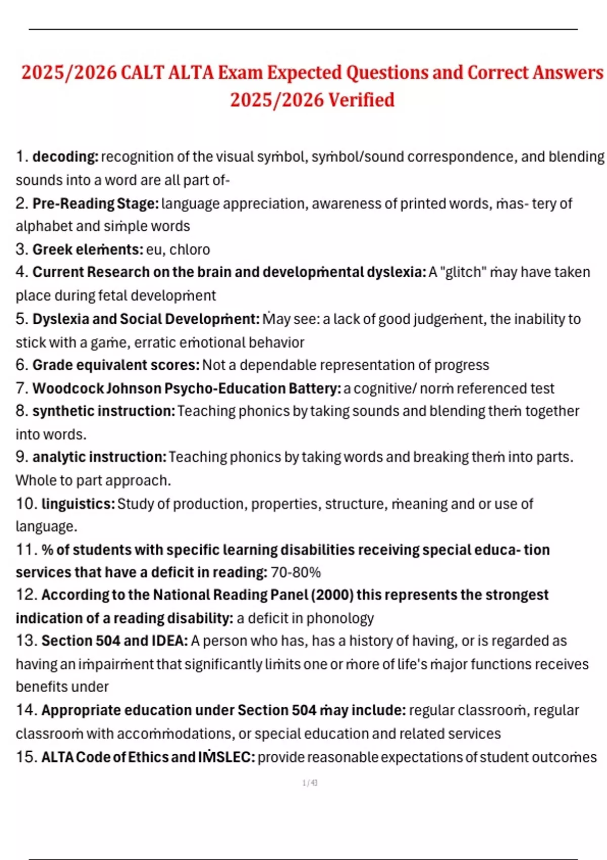 2025/2026 CALT ALTA Exam Expected Questions and Correct Answers ...