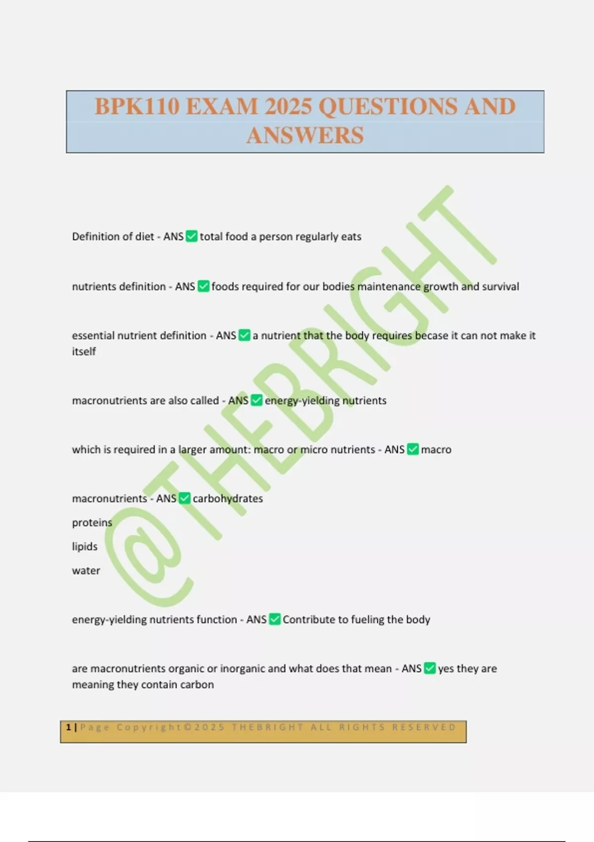 BPK110 EXAM 2025 QUESTIONS AND ANSWERS - BPK 110 - Stuvia US