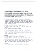 ATI Dosage Calculation And Safe Medication Administration 3&period;0 - Critical Care Medications Questions And Correct Answers With Rationale