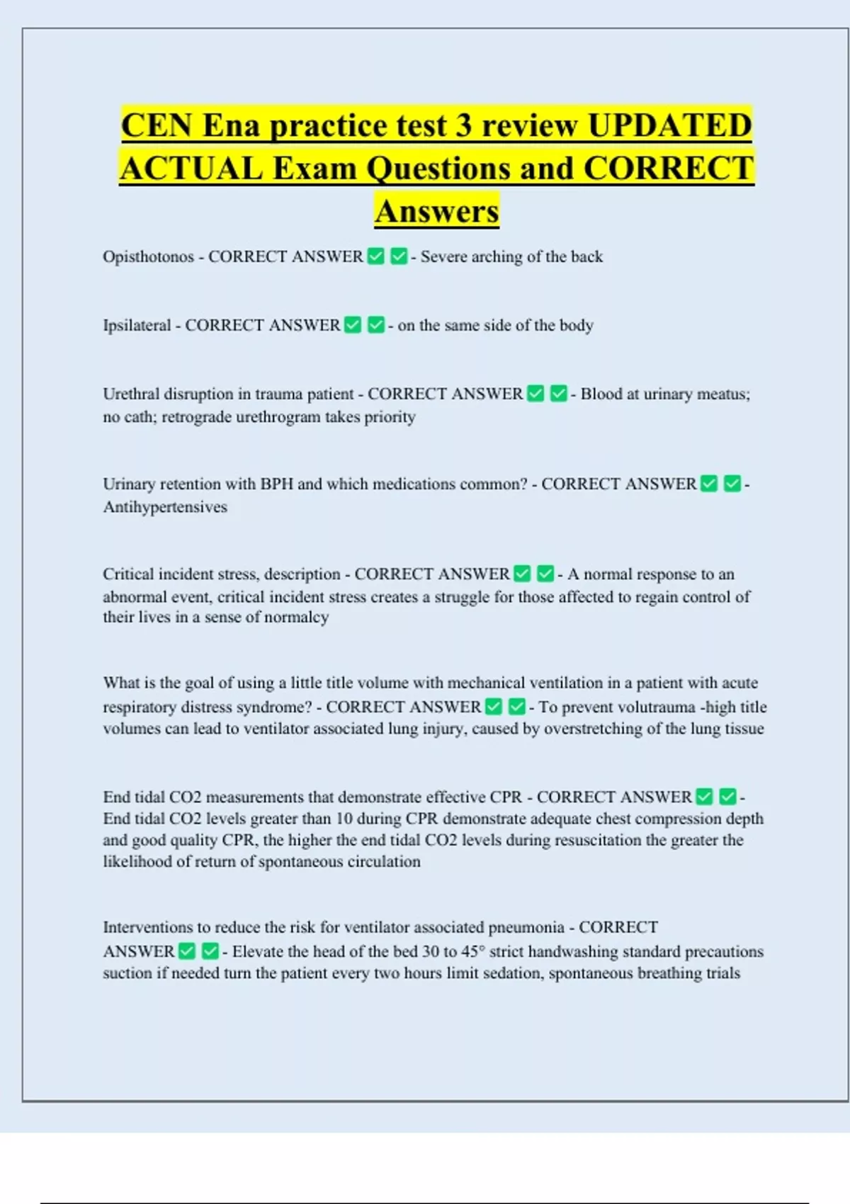 CEN Ena practice test 3 review UPDATED ACTUAL Exam Questions and ...