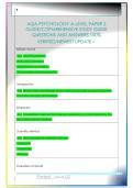 AQA PSYCHOLOGY A-LEVEL PAPER 2  GUIDE&sol;COPMREHENSIVE STUDY GUIDE  QUESTIONS AND ANSWERS 100&percnt;  VERIFIED&sol;NEWEST UPDATE