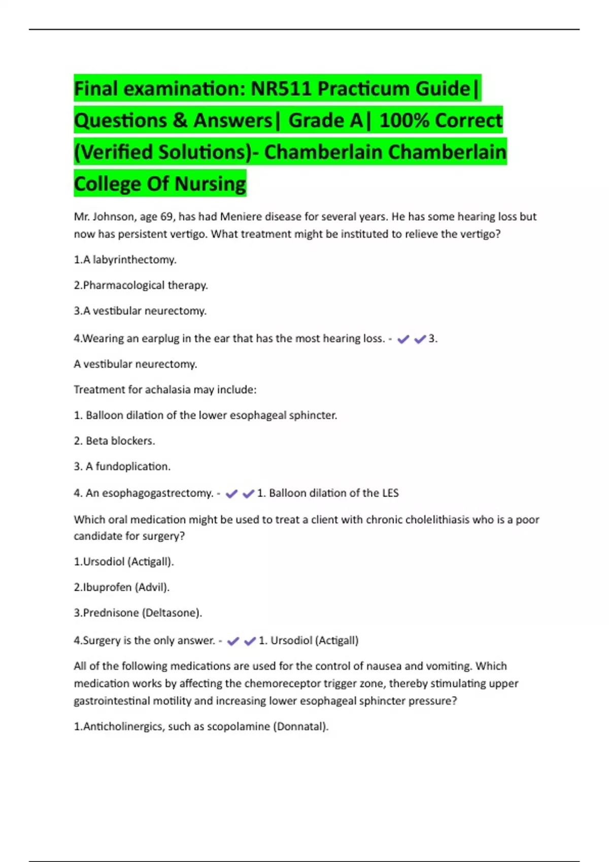 Final examination: NR511 Practicum Guide| Questions & Answers| Grade A ...