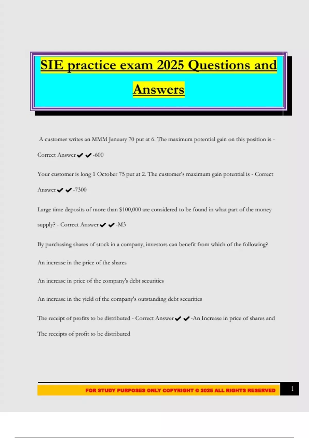 SIE practice exam 2025 Questions and Answers - Sie - Stuvia US