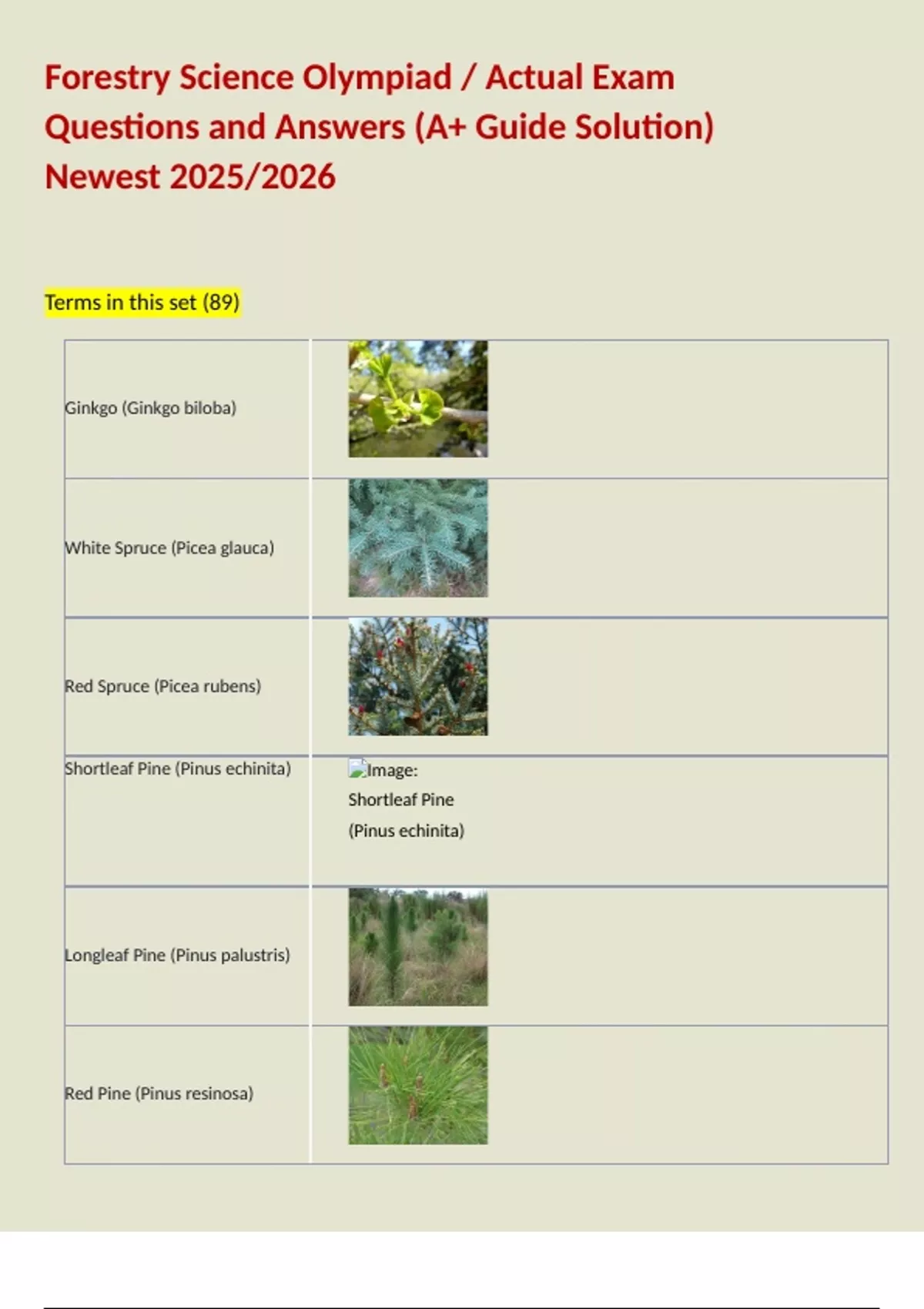 Forestry Science Olympiad / Actual Exam Questions and Answers (A+ Guide Solution) Newest 2025/ ...
