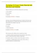 Psychology 111 Exam 1 Study Material with Questions and Solutions