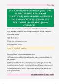 U&period;S&period; Constitution Exam &lpar;2025&rpar; ACTUAL  EXAM &lpar;TESTING REAL EXAM  QUESTIONS&rpar; AND VERIFIED ANSWERS  &lpar;MULTIPLE CHOICES&rpar; &vert;COMPLETE  SOLUTIONS &vert;A&plus; GRADED &vert;100&percnt;  CORRECT&excl; &excl;&excl;