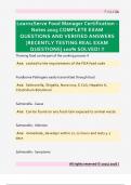 Learn2Serve Food Manager Certification -  Notes 2025 COMPLETE EXAM  QUESTIONS AND VERIFIED ANSWERS  &vert;RECENTLY TESTING REAL EXAM  QUESTIONS&vert; 100&percnt; SOLVED&excl; &excl;&excl; 