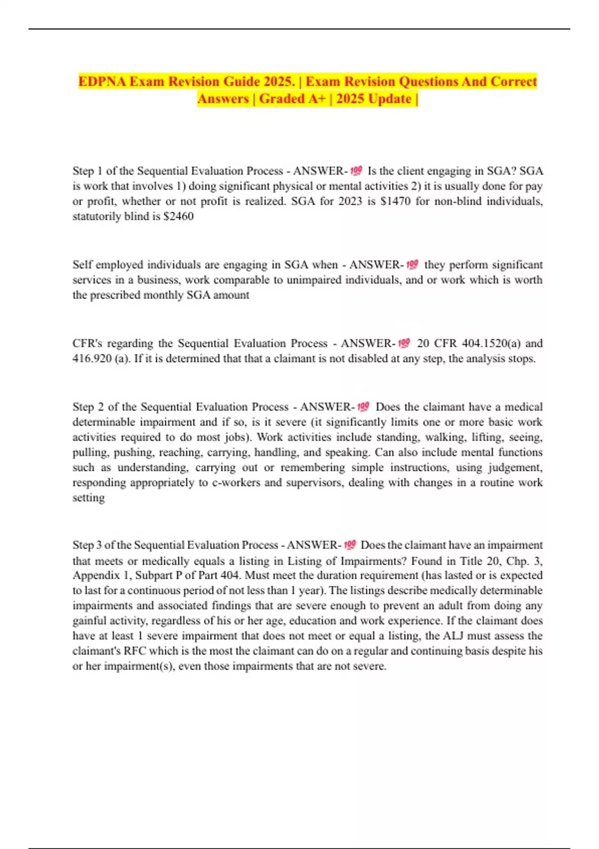 EDPNA Exam Revision Guide 2025. | Exam Revision Questions And Correct ...