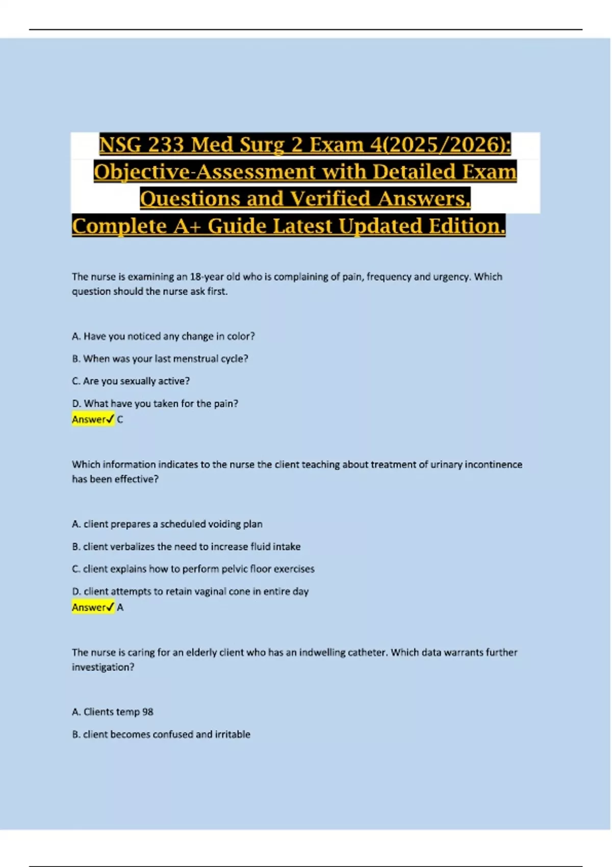 NSG 233 Med Surg 2 Exam 4(2025/2026): Objective-Assessment with ...