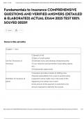 Fundamentals to Insurance COMPREHENSIVE QUESTIONS AND VERIFIED ANSWERS &lpar;DETAILED & ELABORATED&rpar; ACTUAL EXAM 2025 TEST 100&percnt; SOLVED 2025&excl;&excl;