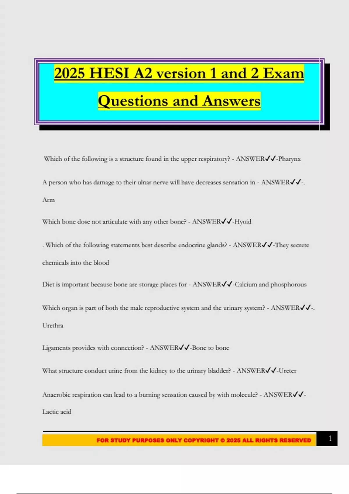 2025 HESI A2 version 1 and 2 Exam Questions and Answers - Hesi A2 ...