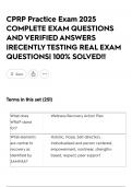 CPRP Practice Exam 2025 COMPLETE EXAM QUESTIONS AND VERIFIED ANSWERS &vert;RECENTLY TESTING REAL EXAM QUESTIONS&vert; 100&percnt; SOLVED&excl;&excl;