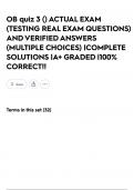 OB quiz 3 &lpar;&rpar; ACTUAL EXAM &lpar;TESTING REAL EXAM QUESTIONS&rpar; AND VERIFIED ANSWERS &lpar;MULTIPLE CHOICES&rpar; &vert;COMPLETE SOLUTIONS &vert;A&plus; GRADED &vert;100&percnt; CORRECT&excl;&excl;