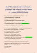 CLEP American Government Exam &vert; Questions and Verified Answers Rated A&plus; &vert; Latest 2025&sol;2026 Guide 