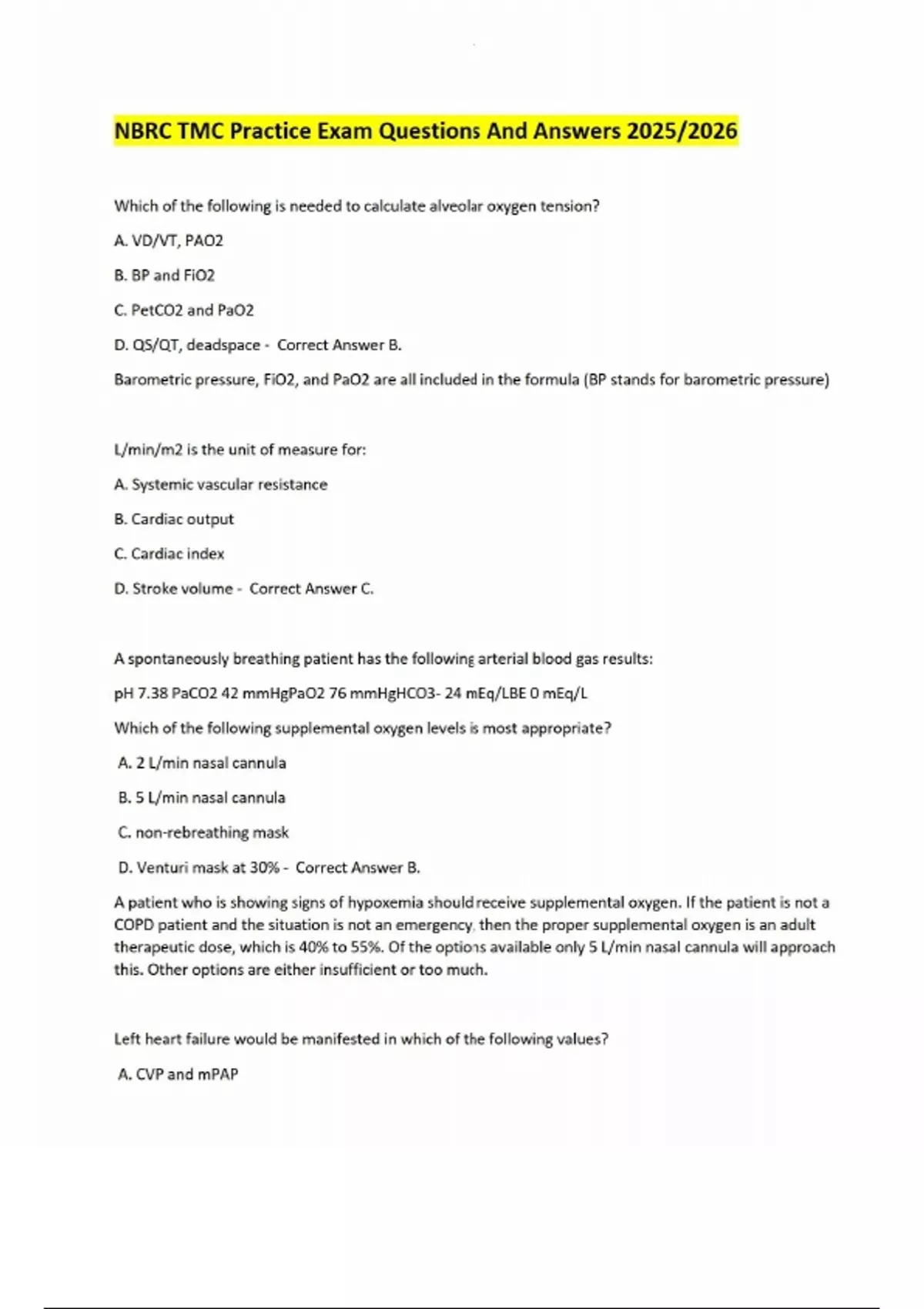 NBRC TMC Practice Exam Questions And Answers 2025/2026 - NBRC TMC ...